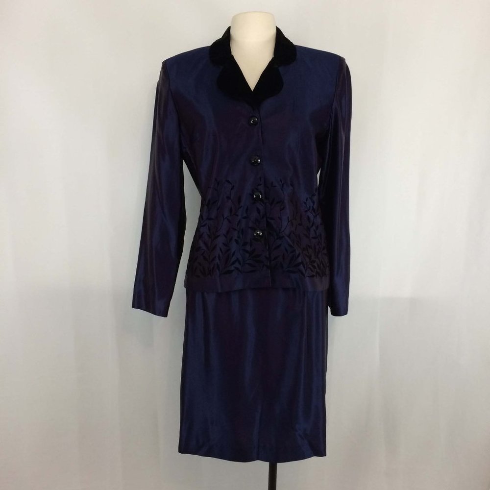 Positive‎ Attitude Purple Black Velvet Skirt Suit